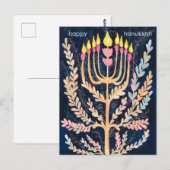 Fijne Hanukkah Botanische Menorah vakantie Briefkaart (Voorkant / Achterkant)