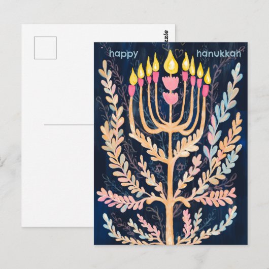 Fijne Hanukkah Botanische Menorah vakantie Briefkaart (Voorkant / Achterkant)