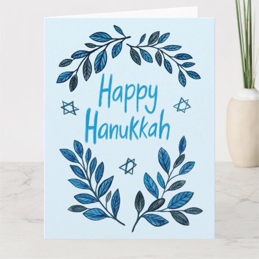 Fijne Hanukkah Botanische Waterverf Moderne Vakant Kaart (Voorkant)