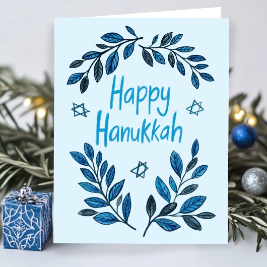Fijne Hanukkah Botanische Waterverf Moderne Vakant Kaart
