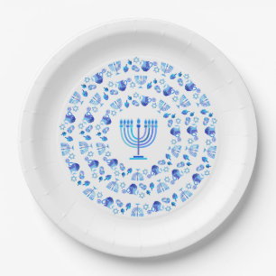 Fijne Hanukkah-feest Mooie Blauwe Decoratie Papieren Bordje