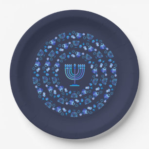 Fijne Hanukkah-feest Mooie Blauwe Decoratie Papieren Bordje