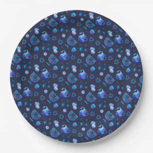 Fijne Hanukkah-feest Mooie Blauwe Decoratie Papieren Bordje