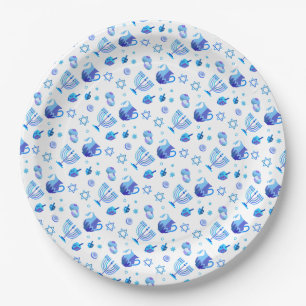Fijne Hanukkah-feest Mooie Blauwe Decoratie Papieren Bordje