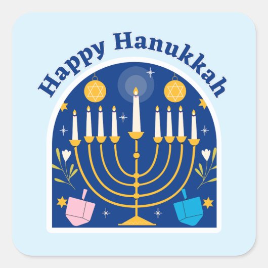Fijne Hanukkah Vakantie Feestelijke Vierkante Stic Sticker (Voorkant)