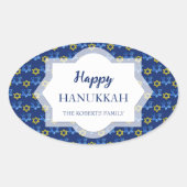 Fijne Hanukkah Waterverf Davidsterren Ovale Sticker (Voorkant)