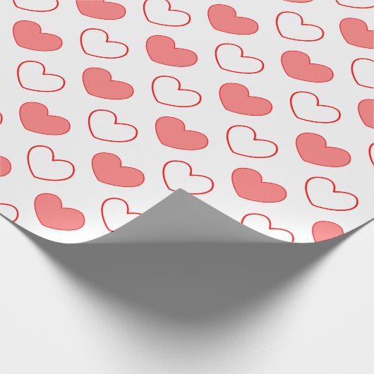 Fijne hartvormen wit rood patroon cadeaupapier (Hoek)