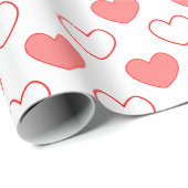 Fijne hartvormen wit rood patroon cadeaupapier (Rol Hoek)