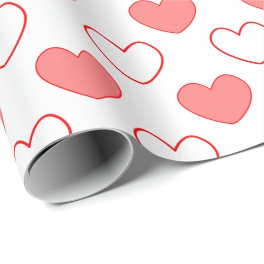 Fijne hartvormen wit rood patroon cadeaupapier (Rol Hoek)