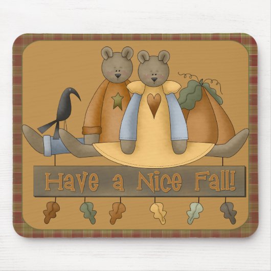 "Fijne Herfst" Autumn Teddy Bears Mousepad Muismat (Voorkant)