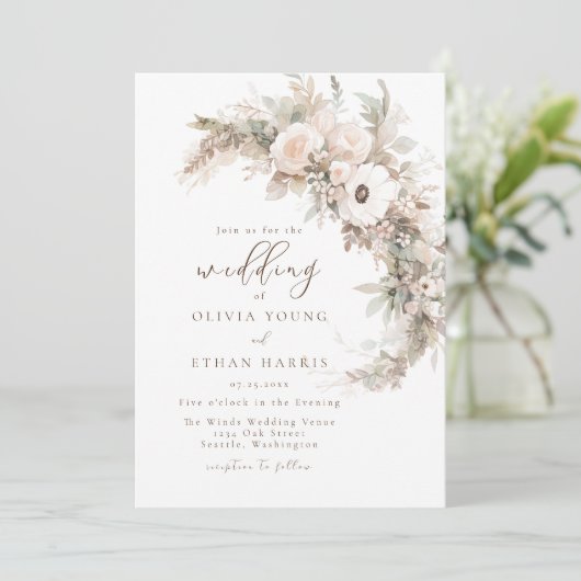 Fijne herfst bloemenbruiloft kaart (Staand voorkant)