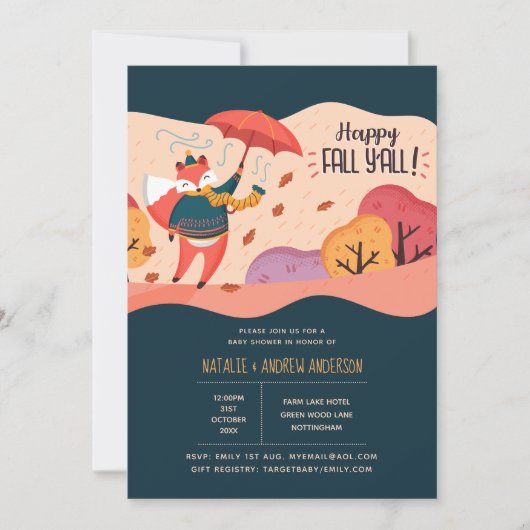 Fijne herfst iedereen knusse vos folk art baby sho kaart (Voorkant)