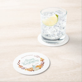 Fijne Herfst met Happy Thanksgiving Ronde Kartonnen Onderzetter