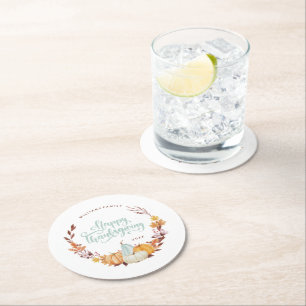 Fijne Herfst met Happy Thanksgiving Ronde Kartonnen Onderzetter