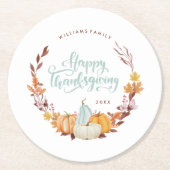 Fijne Herfst met Happy Thanksgiving Ronde Kartonnen Onderzetter (Voorkant)