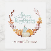 Fijne Herfst met Happy Thanksgiving Wijn Etiket (Enkel label)
