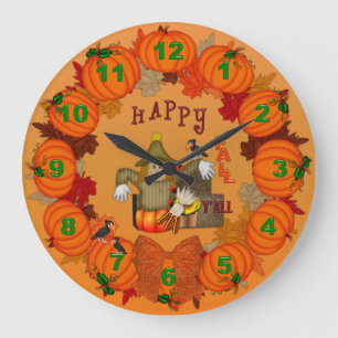 Fijne Herfst Scarecrow Pumpkins-Round Wall Clock Grote Klok