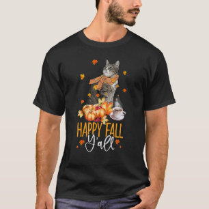 Fijne Herfst Y allemaal Schattige Kat En Pompoen K T-shirt