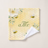 Fijne hommels gele honingraat monogram bad handdoek (Wasdoekje)