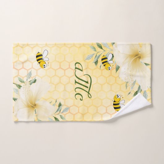 Fijne hommels gele honingraat monogram bad handdoek (Handdoek)