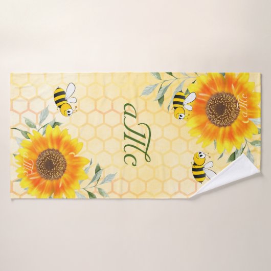 Fijne hommels gele monogram zonnebloempitten badhanddoek (Badhanddoek)