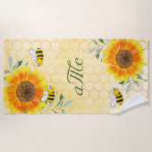 Fijne hommels gele monogram zonnebloempitten strandlaken (Voorkant)