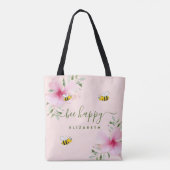 Fijne hommels roos gouden florale monogram tote bag (Achterkant)