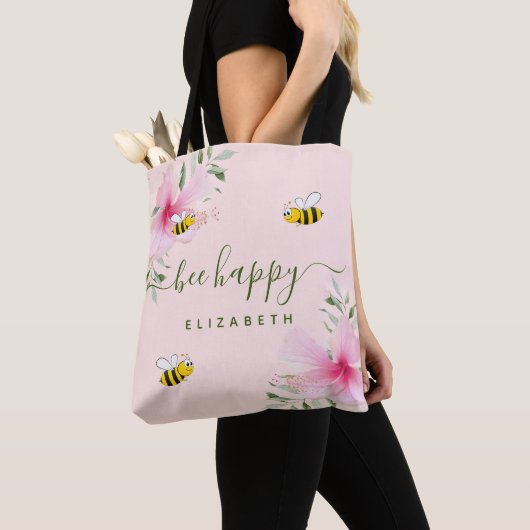 Fijne hommels roos gouden florale monogram tote bag (Dichtbij)