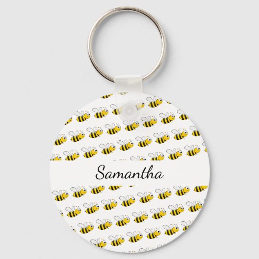 Fijne hommels witte monogram naam sleutelhanger (Voorkant)