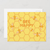 Fijne honingbijen op gele honingraat briefkaart (Voorkant / Achterkant)