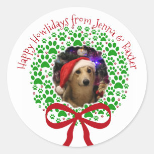 Fijne Howlidays Pootafdruk Kerstkrans Foto Ronde Sticker
