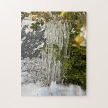 Fijne ijspegels aan een struik hangen