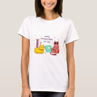 Fijne Internationale Kattendag Mooie Kattenliefheb T-shirt