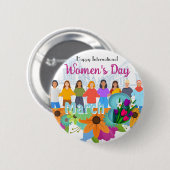 Fijne Internationale Vrouwendag 8 maart Button (Voorkant /achterkant)