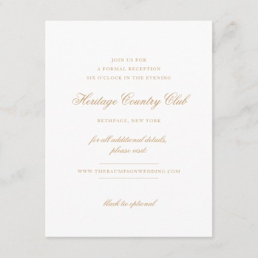 Fijne Ivoor en Gouden Script Huwelijksreceptie Informatiekaartje (Voorkant)