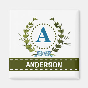 Fijne Ivy Wreath en Bow Name met Monogram A Magneet