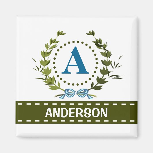 Fijne Ivy Wreath en Bow Name met Monogram A Magneet (Voorkant)