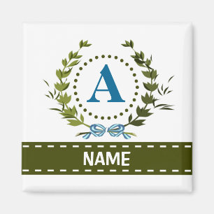 Fijne Ivy Wreath en Bow Name met Monogram A Magneet