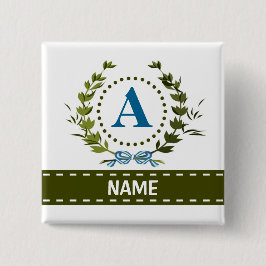 Fijne Ivy Wreath en Bow Name met Monogram A Vierkante Button 5,1 Cm