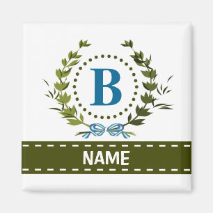 Fijne Ivy Wreath en Bow Name met Monogram B Magneet