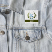 Fijne Ivy Wreath en Bow Name met Monogram E Vierkante Button 5,1 Cm (In situ)