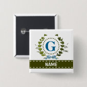 Fijne Ivy Wreath en Bow Name met Monogram G Vierkante Button 5,1 Cm (Voorkant /achterkant)