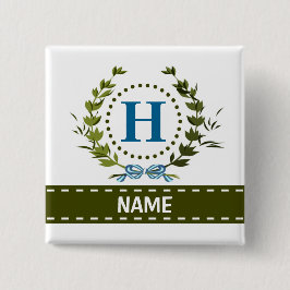 Fijne Ivy Wreath en Bow Name met Monogram H Vierkante Button 5,1 Cm