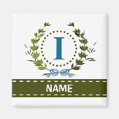 Fijne Ivy Wreath en Bow Name met Monogram I Magneet (Voorkant)