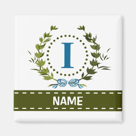 Fijne Ivy Wreath en Bow Name met Monogram I Magneet
