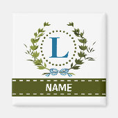 Fijne Ivy Wreath en Bow Name met Monogram L Magneet (Voorkant)