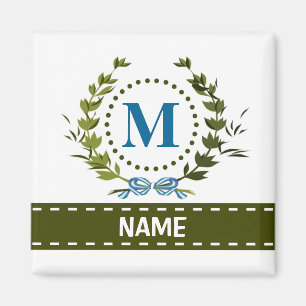 Fijne Ivy Wreath en Bow Name met Monogram M Magneet