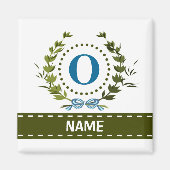 Fijne Ivy Wreath en Bow Name met Monogram O Magneet (Voorkant)