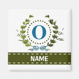 Fijne Ivy Wreath en Bow Name met Monogram O Magneet