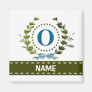 Fijne Ivy Wreath en Bow Name met Monogram O Magneet
